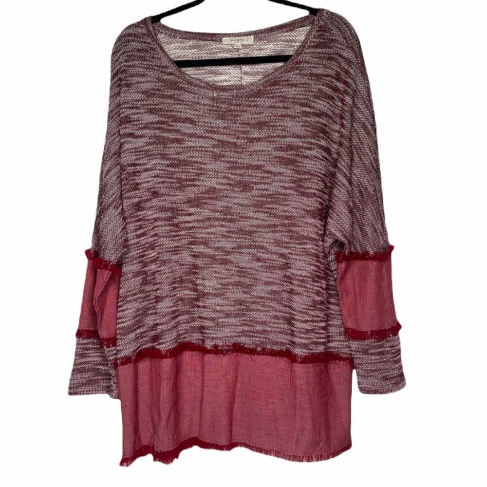 Umgee+ Sweater with Fringe tunic color block plus size XL